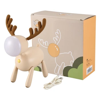 

Deer Led Night Light Silicone Animal Cartoon Usb Rechargeable Lamp for Children's Bedroom Bedside Dimmable Light Milky White