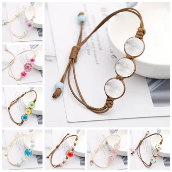 

Zhijia Dried flower Dandelion round glass pendant rope chain adjustable bracelets for women lovely gifts for girl