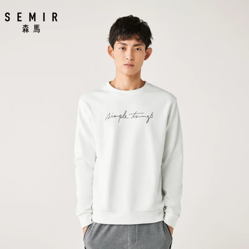 SEMIR мужской свитер зима Гонконгский Стиль Круглый вырез студенческий пуловер толстовки бренд tide вышивка тренд Мужская Ткань