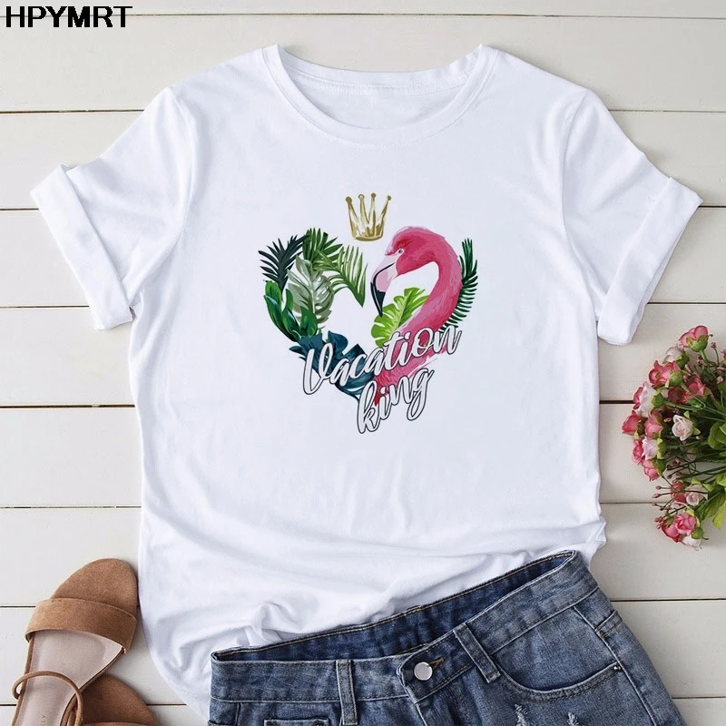 

T-shirt Women Aesthetic Flamingo Printed Clothing Graphic Tshirt Female Fashion Ladies T Shirt Harajuku Tees Tops Short sleeve