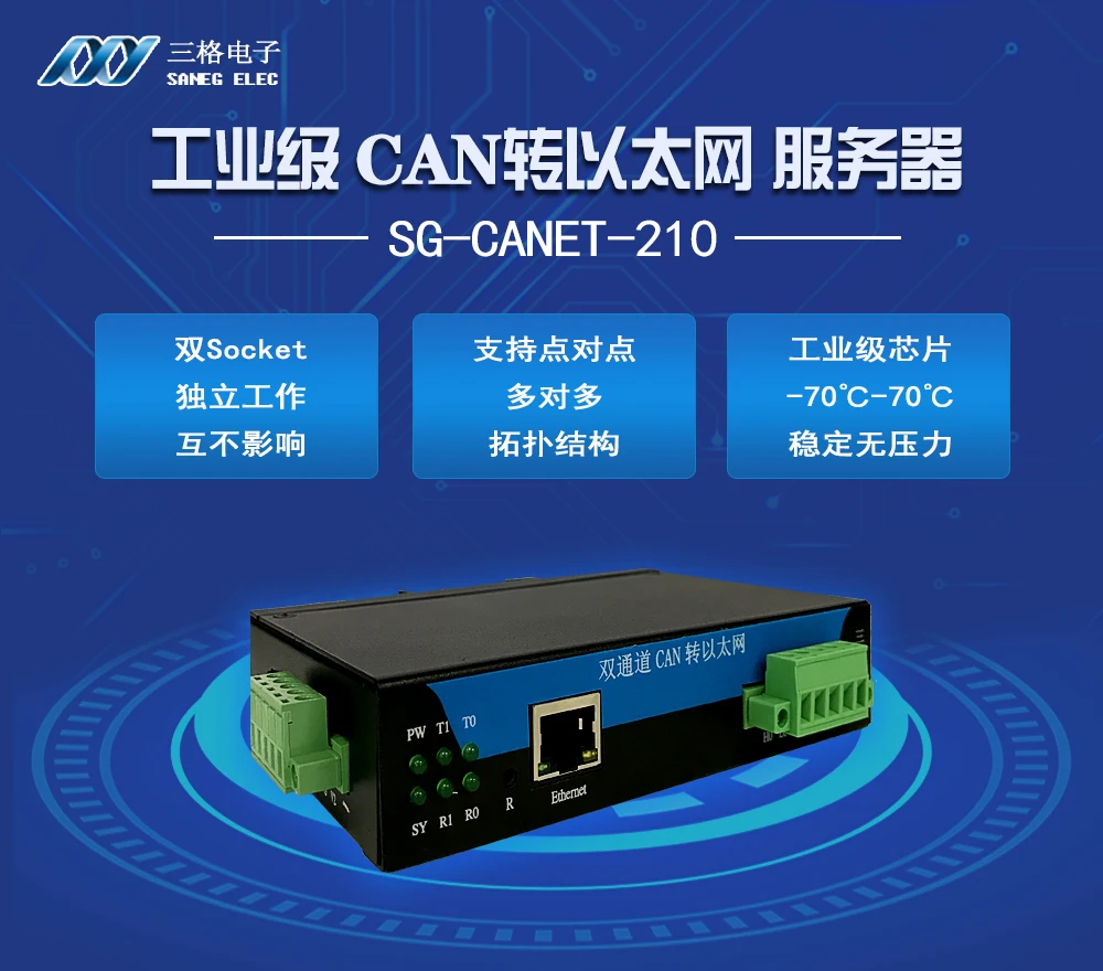 Двухканальный Can к Ethernet Can сервер промышленного класса направляющая Can к сетевому порту