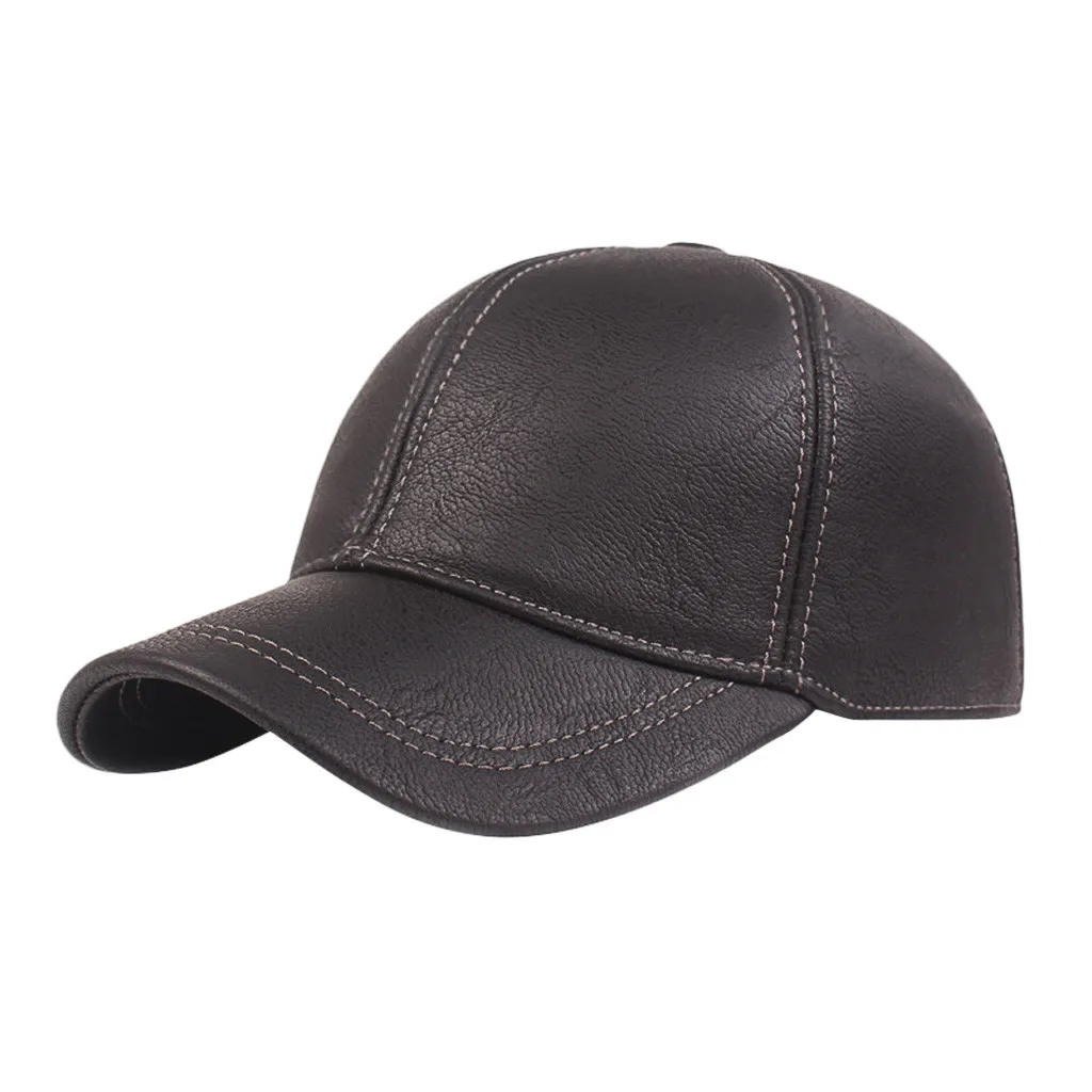 Solid color Retro sunscreen wide brim sun visors hat Winter Men Leather Casual Hat Thicken Middle-aged Hat Cap Topee kapelusz#ZD - Цвет: C