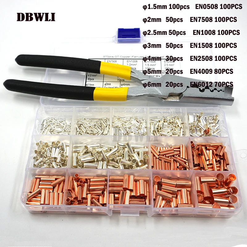 GT Copper connecting pipe wire joint small copper tube Terminal Cable Lug Bootlace Ferrule Kit  with heat shrink tube plier ► Photo 2/6