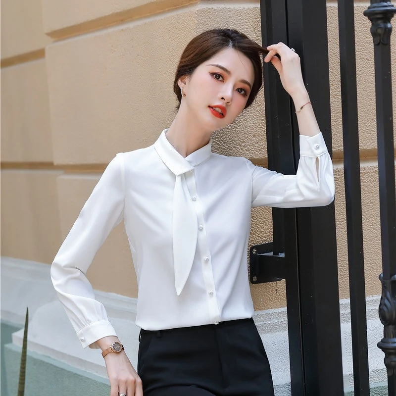 Blusas grises elegantes de manga larga para mujer, ropa de trabajo tela de alta calidad, estilo OL, para y negocios - AliExpress Ropa de mujer