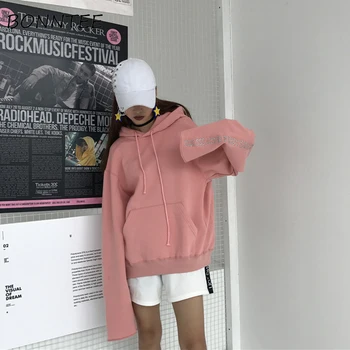 

Hoodies New Women Letter Printed Plus Velvet Thicker Pullover Womens Big Pocket Ulzzang Long Sleeve Harajuku Korean Style Daily