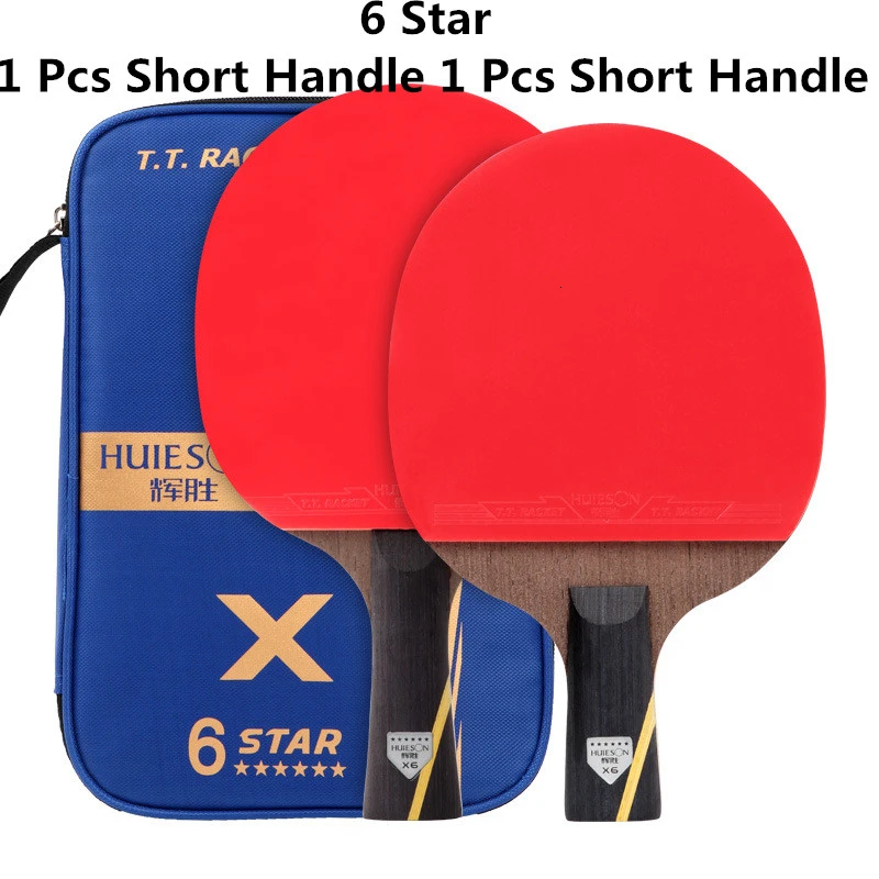 6 Star 1Long 1Short HUIESON, 5 звезд, 2 шт., углеродная ракетка для настольного тенниса, набор, супер мощная ракетка для пинг-понга, бита для взрослых, для клубных тренировок, новая модернизированная - Цвет: 6 Star 1Long 1Short