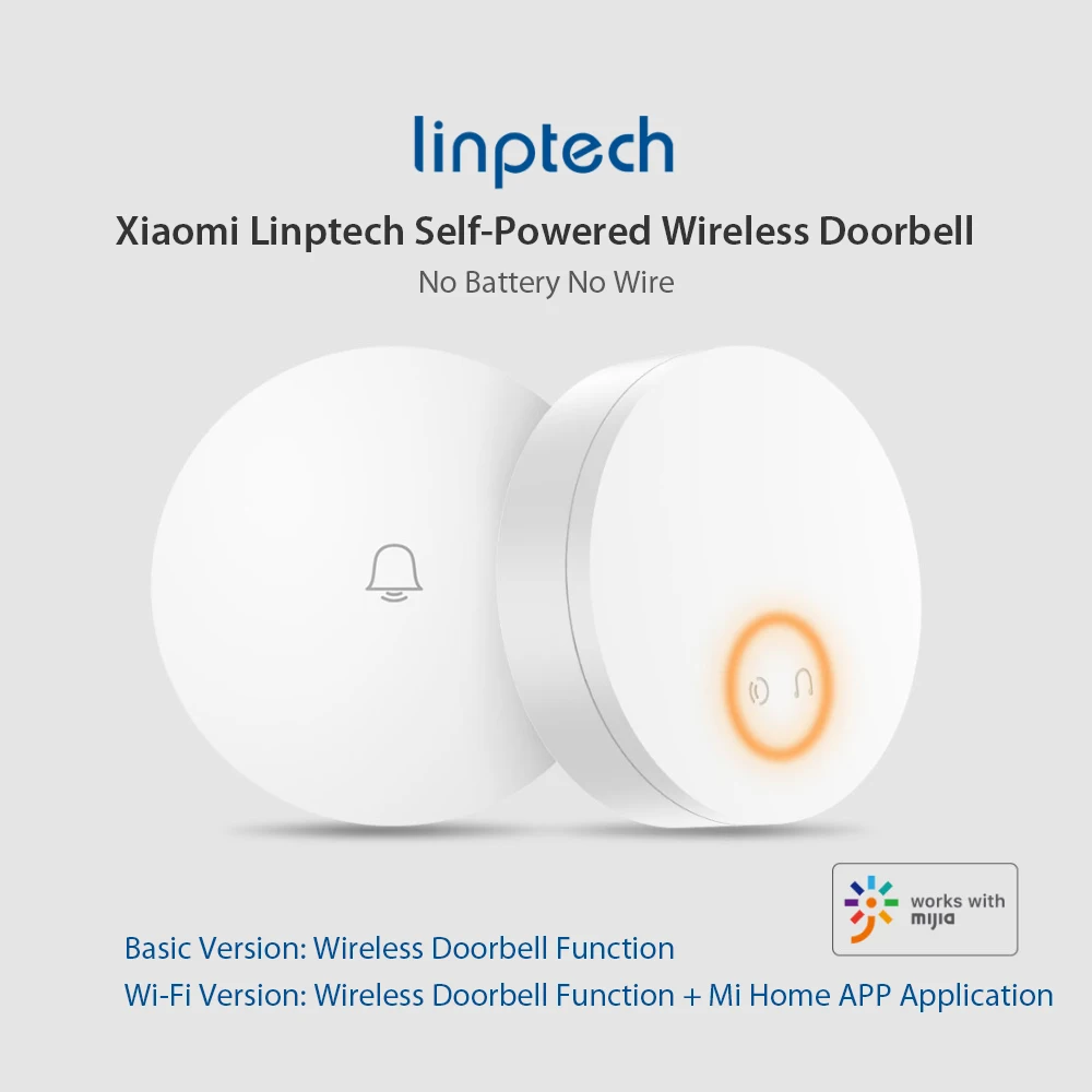 Xiaomi Linptech беспроводной дверной звонок самогенерирующий умный дверной передатчик звонка функция памяти Wifi версия подключения Mijia APP