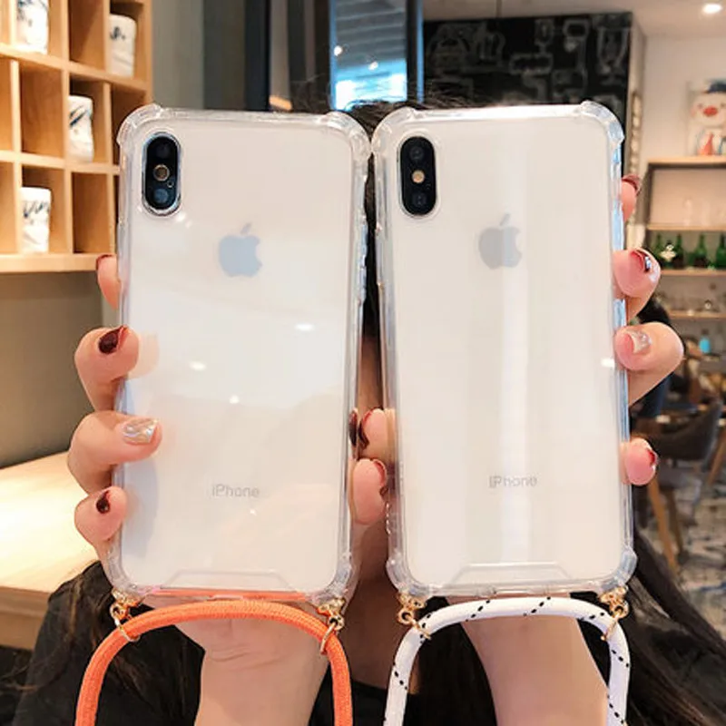 GTWIN ремешок шнур цепь черный чехол для телефона для iPhone 11 Pro XS XR Max XR X 7 8 6 6s Plus транспарент переноска ожерелье ремешок крышка