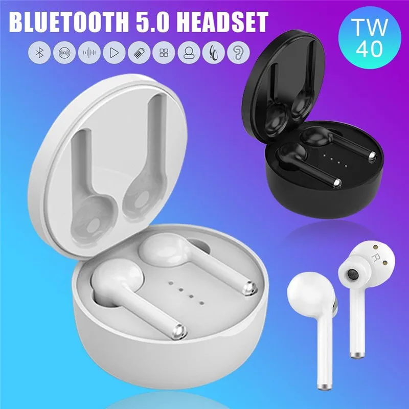 Беспроводные 5,0 Bluetooth наушники с микрофоном TW40 водонепроницаемые спортивные модные гарнитуры для всех смартфонов