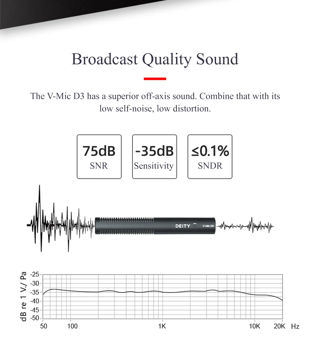 Микрофон Deity V-Mic D3, превосходный звук по оси, низкий уровень шума, искажение для цифровой зеркальной камеры, видеокамеры, регистратора, телефона, ноутбука, планшета