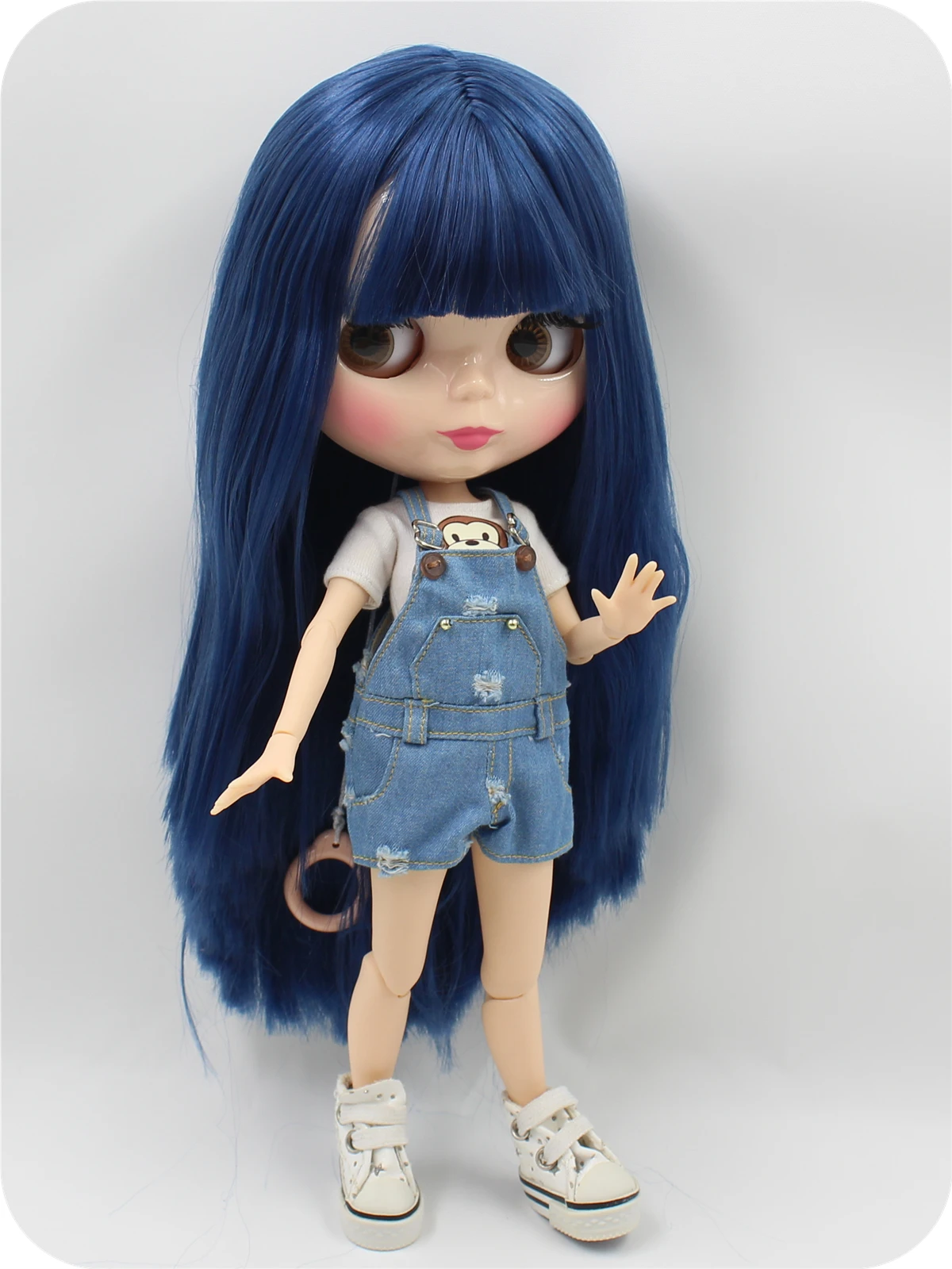 Neo Blythe Doll with Blue Hair, Natural Skin, Shiny Cute Face & Custom Jointed Body 2