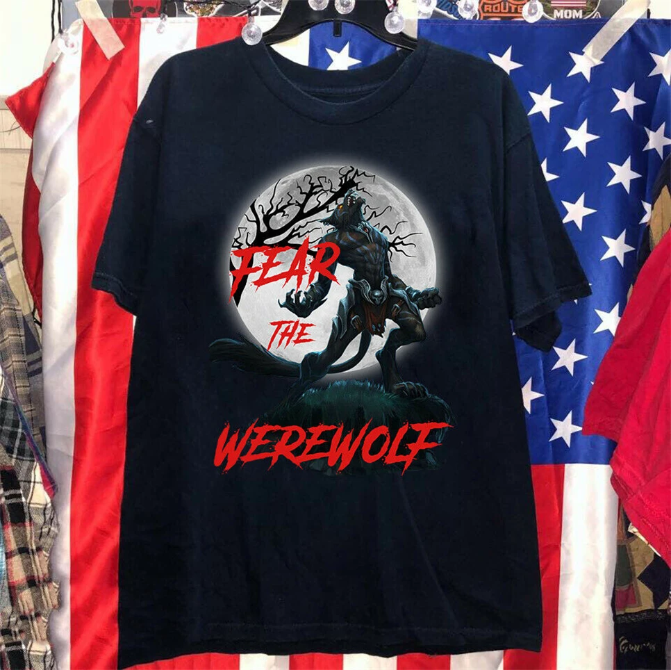 Fear The Werewolf Хэллоуин черная футболка подарок для мужчин и женщин свободный размер