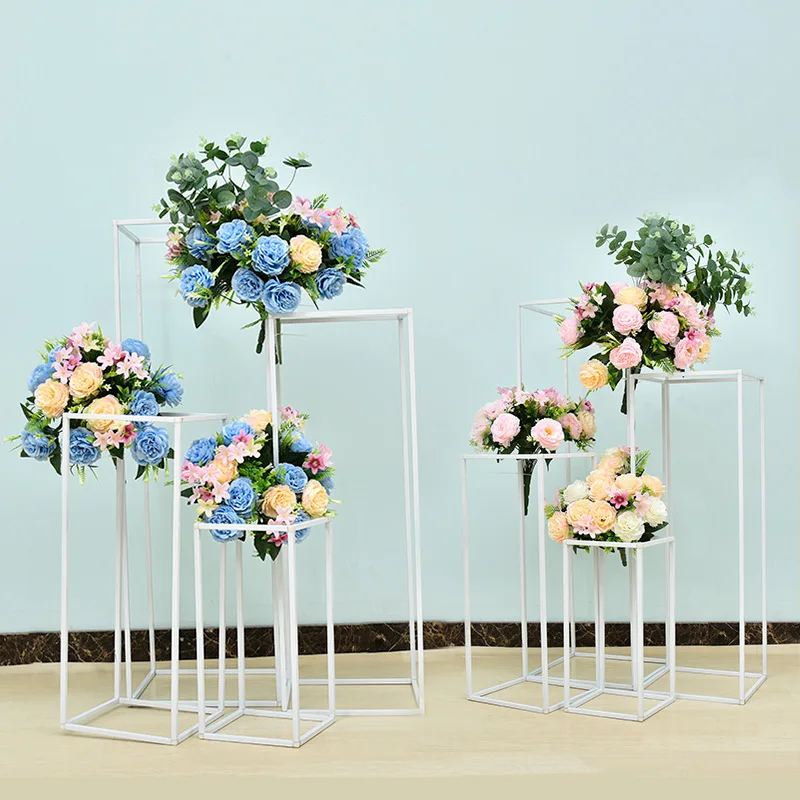 Wedding Prop flower stand arch road lead decor artificial flower wrought metal iron square block wedding birthday party decor