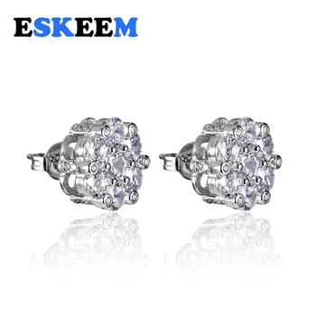 

Eskeem Gold and Silver Hiphop Piercing Jewelry Fully Iced Out Round CZ Studs for Unisex