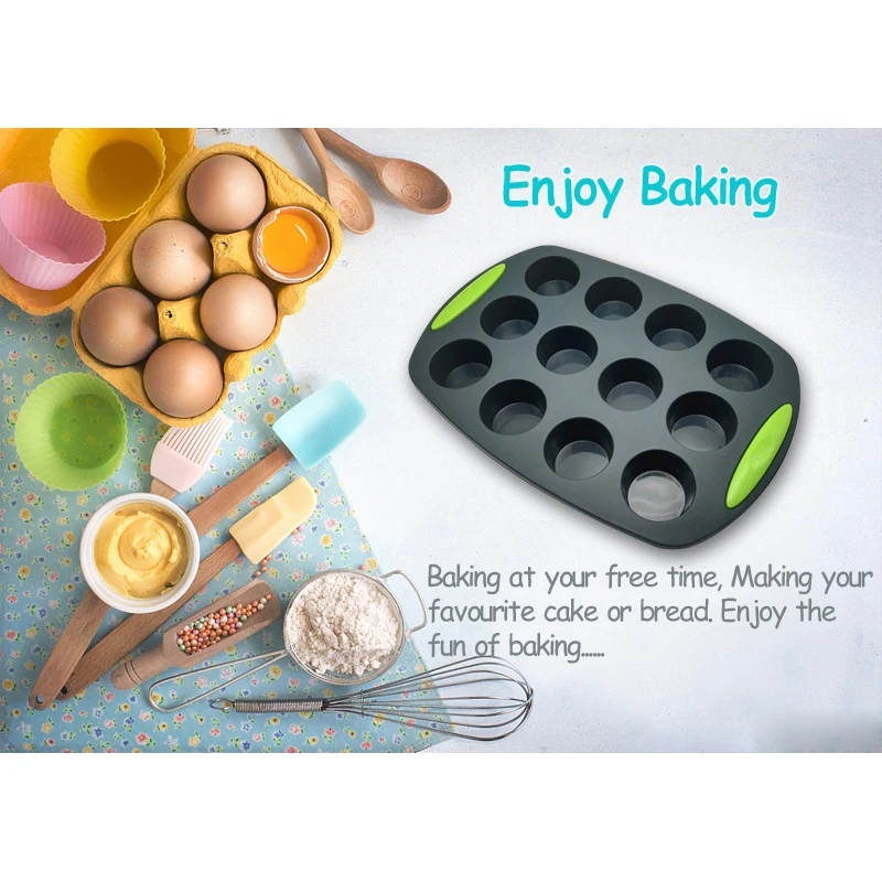 

12 Holes Silicone Cake Mold for Muffin Cup Baking Dish Cupcake Molds Bread Bakeware Form Baking Mould Cake Tool-Green