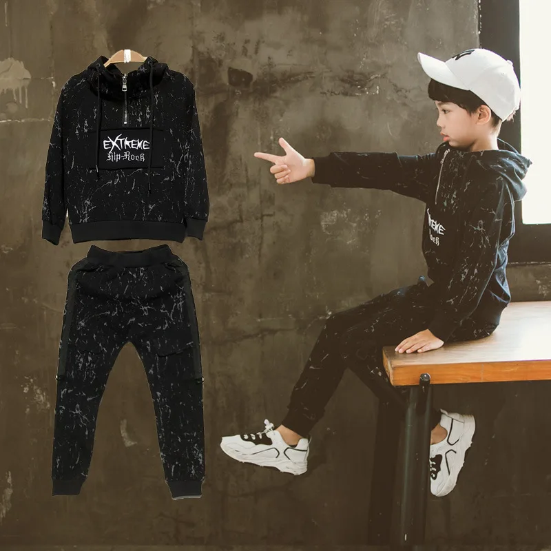 

20189 BOY'S Suit 2019 Autumn New Style Childrenswear Sports Boy Big Boy Korean-style Fashion Printed Set