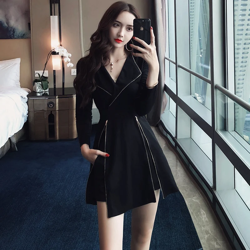2019-New-Autumn-Women-one-piece-dress-korean-Slim-Tile-Web-Celebrity ...