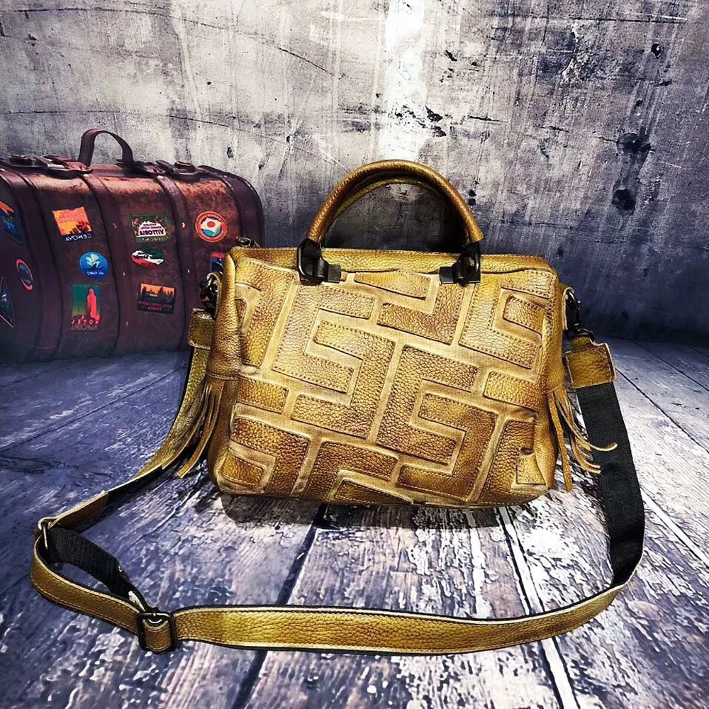 

2019 New Boston Bag For Women Real Leather High Quality Bags Vintage Bags Sewing Pattern Female Handbags Shoulder Bags Ladies