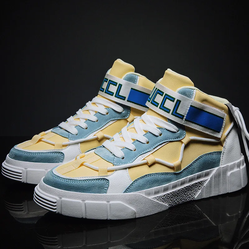 

Autumn Korean-style Trendy Shoes Mid-top Shoes Hot Selling Hot Selling Versatile Velcro MEN'S Casual Shoes White Shoes
