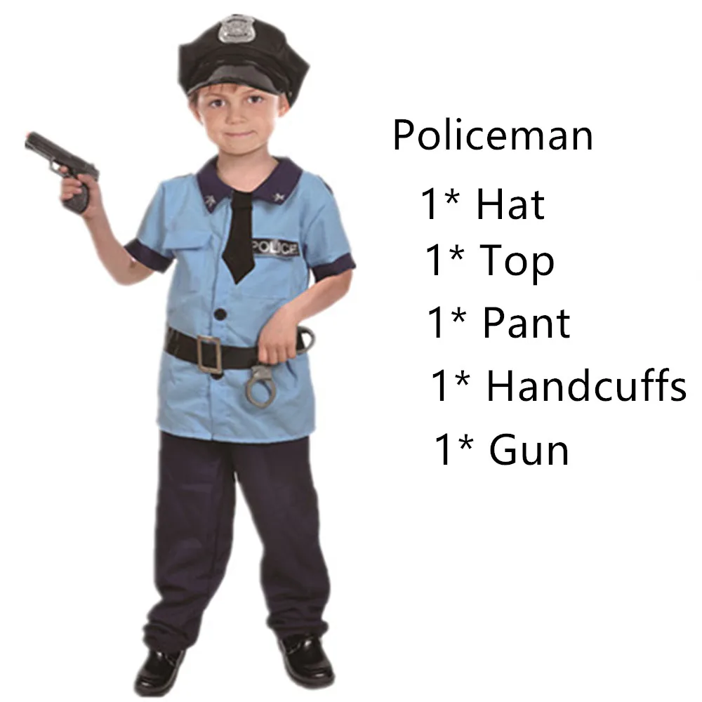 Детский карнавальный костюм на Хэллоуин, костюм пожарного, доктора, полицейского, пилота, работника, костюм для выступлений для детей, комплект одежды для карнавала - Цвет: Policeman