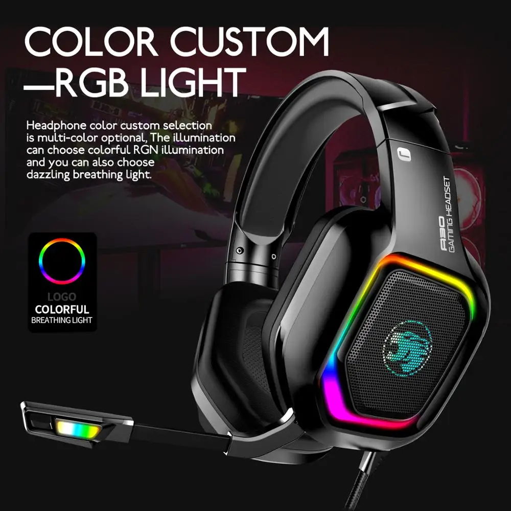 DDJ Gaming Headphones Noise Reduction Headsets With Microphone RGB Light Stereo 7 1 Surround Sound For PC Tablet Laptop PS4