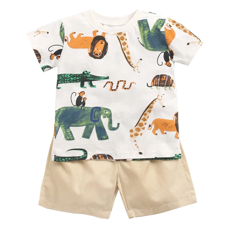 

Комплект одежды для маленьких мальчиков, милая летняя футболка, мультяшный лес, детская одежда для мальчиков, шорты, костюм для детей, наряд, детский наряд
