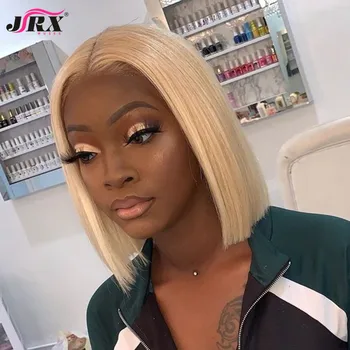 

Short Bob Blonde Human Hair Lace Wigs Pre Plucked Hairline 4x4 Lace Closure Human Hair Wig with Baby Hair Middle Part