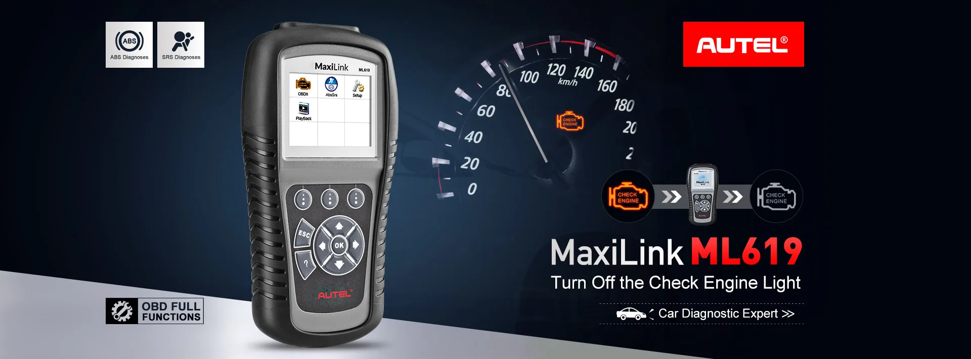 AUTEL MaxiLink ML619 ML629 OBD2 сканер автомобильный код ридер Двигатель Трансмиссия ABS SRS подушка безопасности диагностический инструмент сканер PK CRP123