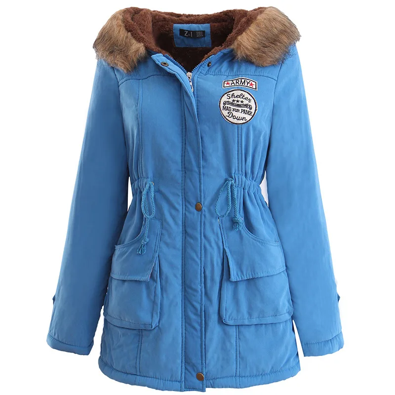 DYS8818Lake blue Женская парка зимняя Толстая хлопковая теплая куртка Повседневная Длинный Рукав узкий плащ с капюшоном плюс размер женская зеленая верхняя одежда Harajuku Топ - Цвет: DYS8818Lake blue