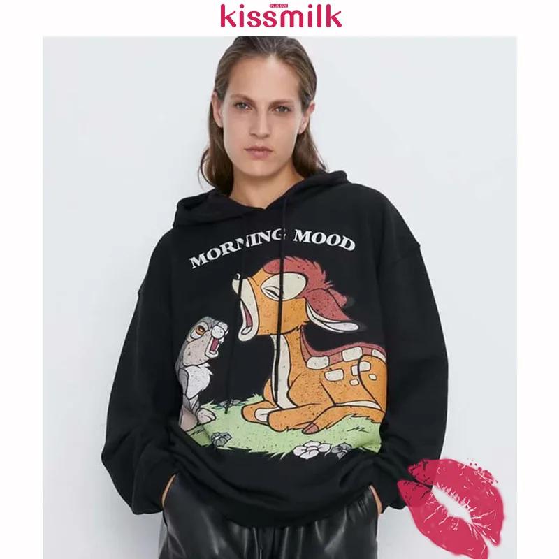 

Kisilk Large Size New Style Bambi Deer Printed Loose-Fit Slimming Women's 2020 Spring Fat Mm Hoodie