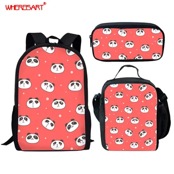 

WHEREISART Kid's School Backpacks for Teenage Girls Boys 3D Cute Panda Children Shoulder School Bag Set Student Large Book Bags