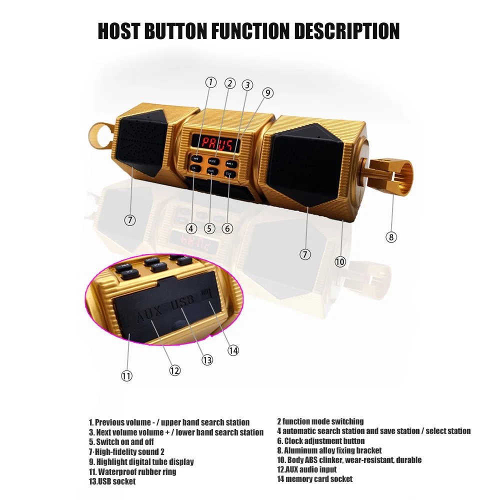 Крутой Bluetooth динамик 12 В мотоцикл MP3 музыкальный плеер стерео динамик ABS fm-радио со светодиодный IP54 Водонепроницаемый дисплей