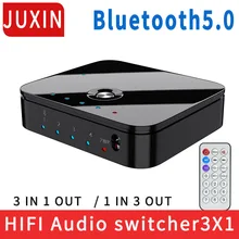Alta fidelidade 3 entrada 1 saída 3.5mm interruptor de sinal de áudio estéreo fone ouvido switcher bluetooth5.0 receptor alto-falante conversor compartilhamento