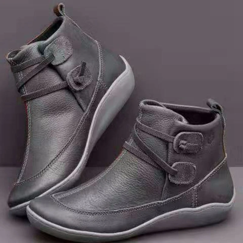 

Soft Leather vintage Women ankle boots fashion 2019 new Gray Blue buckle High quality short booties Plus SIze 42 43 41