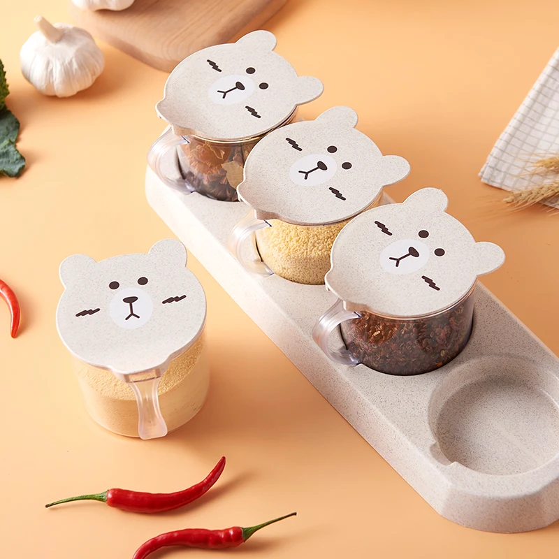 

Cartoon Transparent Spice Jar Set Salt and Pepper Seasoning Bottle Colorful Lid Kitchen Condiment Storage Container KitchenJars