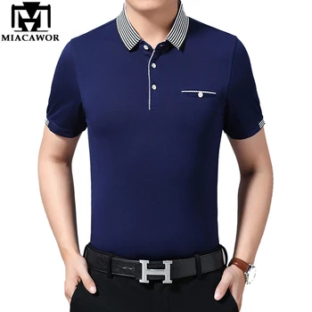 

MIACAWOR New 2020 Summer Men Polo shirts Business Casual Tee shirt Homme Solid Slim Fit Short-sleeve Camisa Polo T820