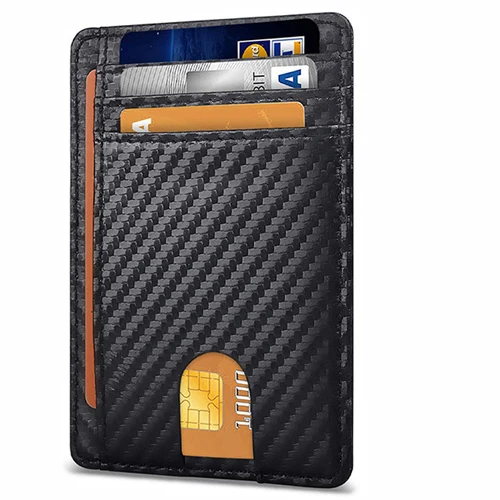Тонкий минималистичный передний карман RFID Блокировка из натуральной кожи кошельки для мужчин и женщин тонкий кошелек с отделами для карт - Цвет: carbon black