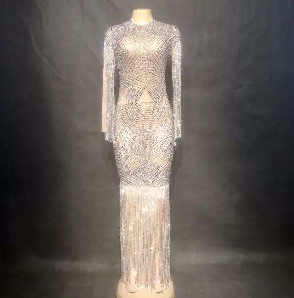 dress only Женские сексуальные сверкающие кристаллы сетки красивое платье вечерние платья день рождения, празднование платье для выступления певца танцевальное платье - Цвет: dress only