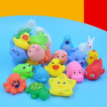 

13 Pcs Mixed Animals Swimming Water Toys Colorful Soft Floating Rubber Duck Squeeze Sound Squeaky Bathing Toy For Baby Bath Toys