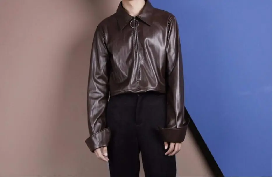 S-6XL! 2019 оригинальная металлическая молния, украшение, длинный рукав, лацканы, искусственная кожа, рубашка осень-зима, мужская одежда