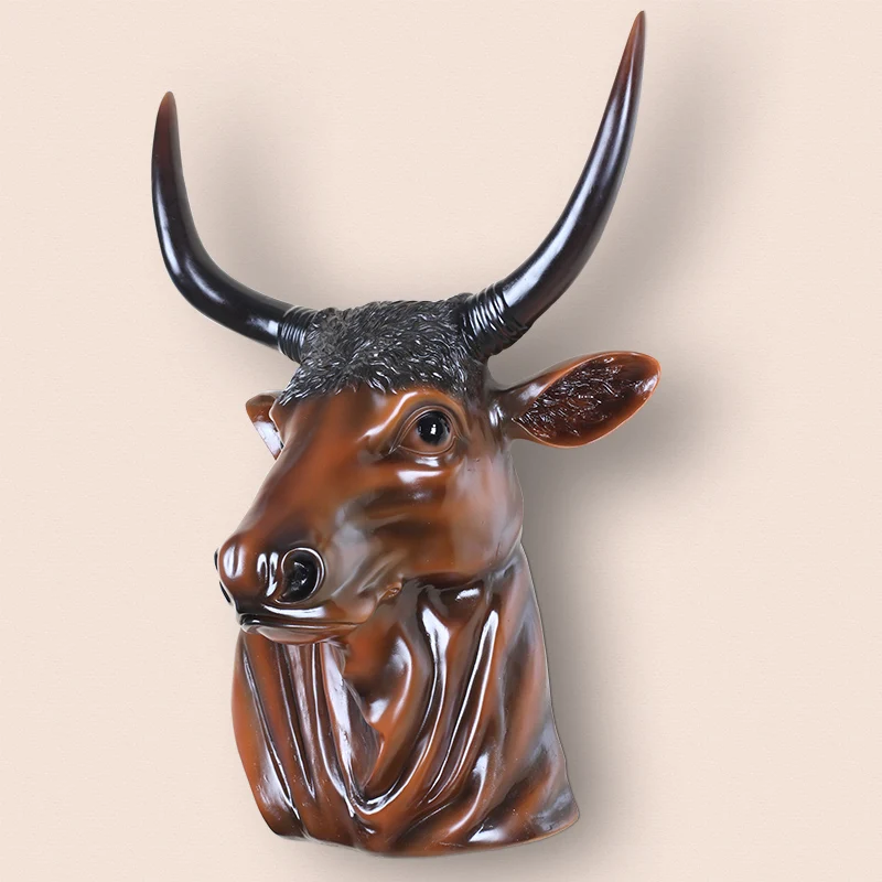 

Simulation Retro Ox Head Figurine Wall Decoration 3D Animal Resin Cattle Art Sculpture Home Wall Hanging Decoration R2671