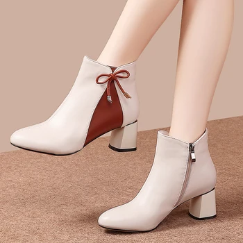 

Elegant Chelsea Boots Women Female high Heels Genuine Leather Shoes Woman Mixed Colors Party Ankle dress Boots size 41 42 43