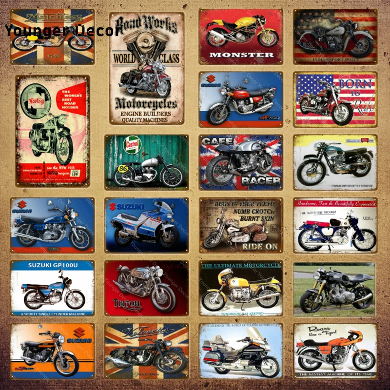 Cafe Racer Metal Tin Sign Motorcycle Garage Bar Shop Cave Retro Picture Gift USA 