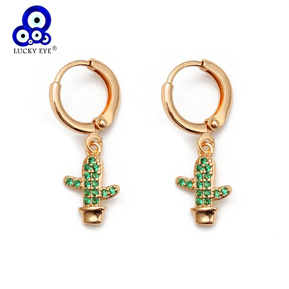 

Lucky Eye Micro Pave Cactus Drop Earrings Gold Color Small Hanging Dangle Earrings Fashion Jewelry for Women Ladies Girls EY6517