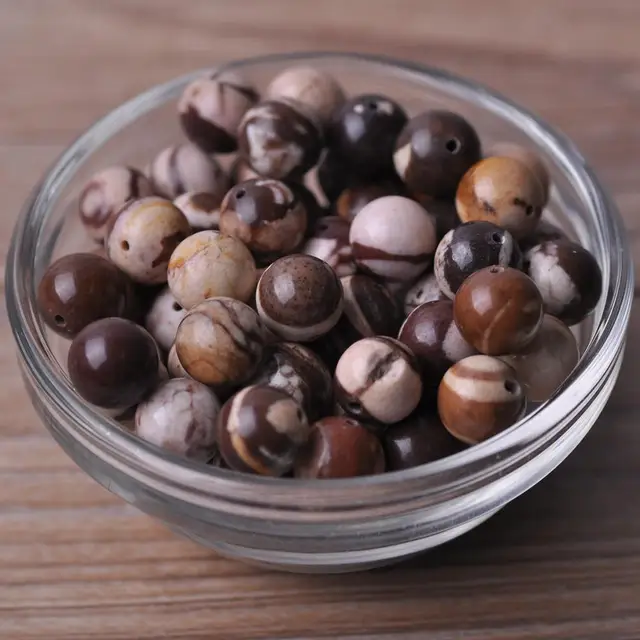Round 4mm 6mm 8mm 10mm 12mm Natural Stone Rock Loose Spacer Beads lot for Bracelet Jewelry Making Findings DIY Crafts Zebra Stone