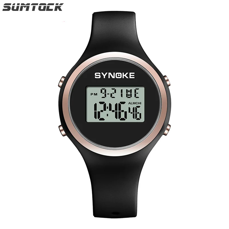 

SUMTOCK Fashion Digital Watch Women 50M Waterproof Womens Watch Luminous Alarm Clock Silicone strap relojes digitales mujer 2019