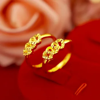 

Korean Fashion 14K Gold Ring for Women Wedding Engagement Jewelry Adjustable Cute Three-Heart Female Rings Diamond Ring Girl