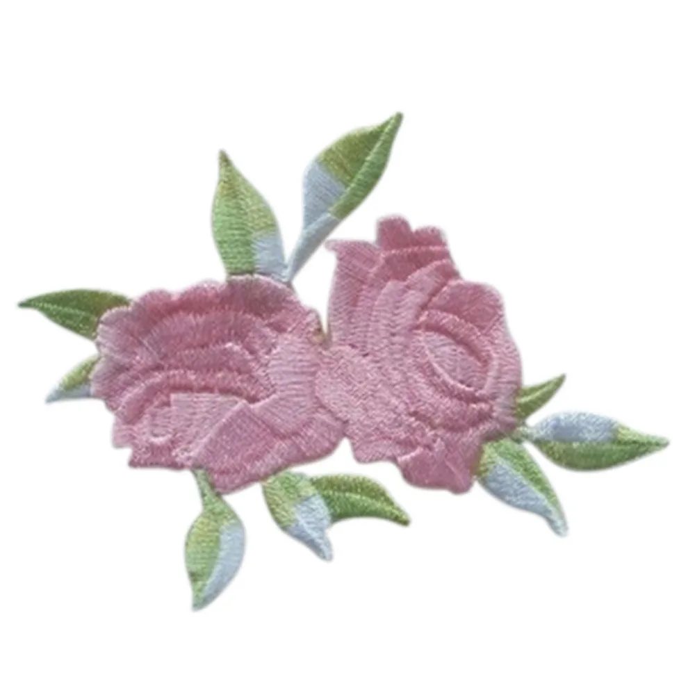 NEW 1Pc Double Head Rose Flower Leaves Embroidery Iron On Applique Patch Sew On Patch Craft Sewing Repair Embroidered Wholesale