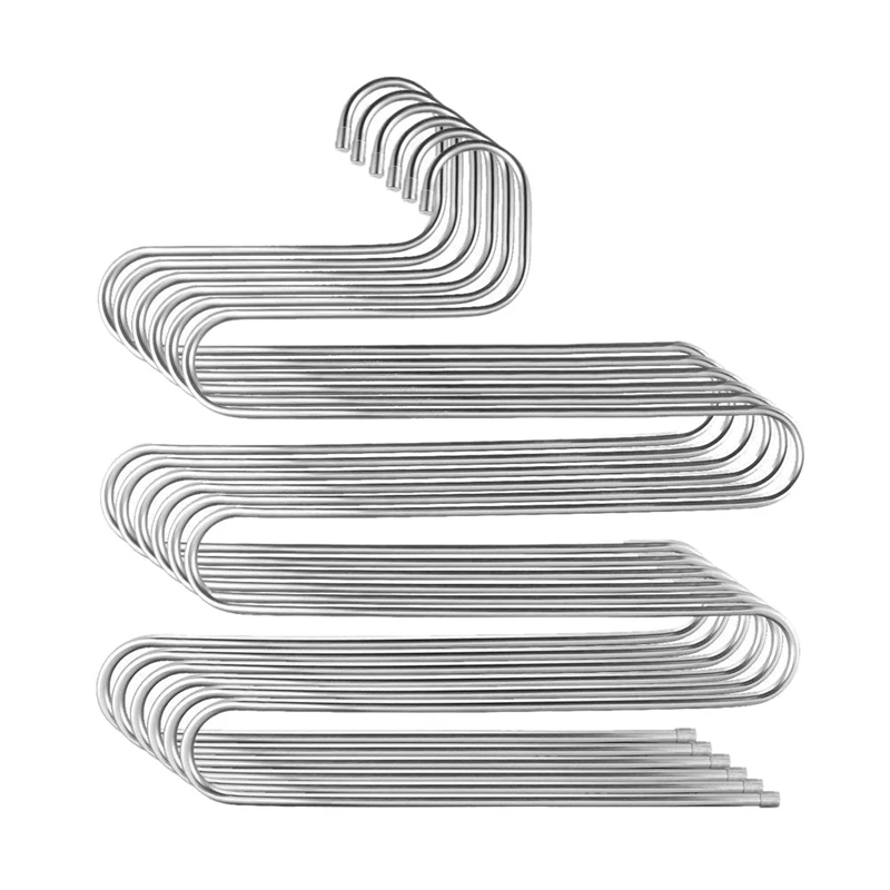 

6 Pack Multifunction Pants Hangers Rack for Closet Organization, Stainless Steel Non-Slip S-Shape 5 Layer Clothes Hangers for Sp