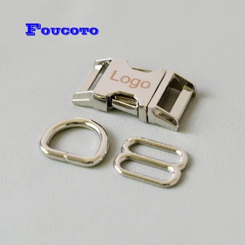 

100 sets engrave logo ID metal DIY accessories 20mm straps metal D ring belt buckle slider adjuster hardware harness clip buckle